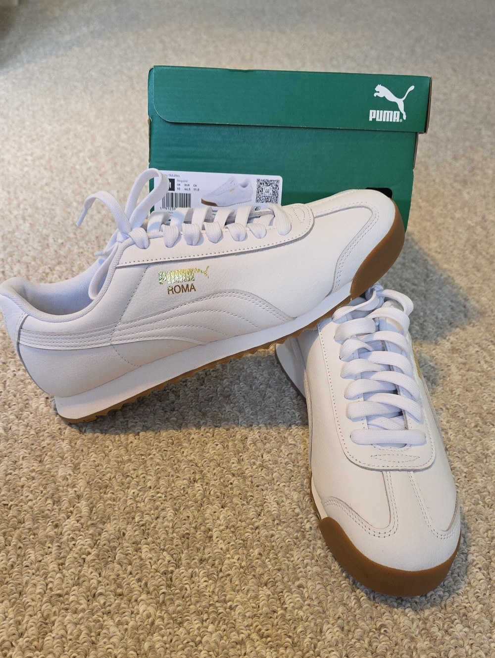 Puma Roma White Sneakers with Gum Toe Cap